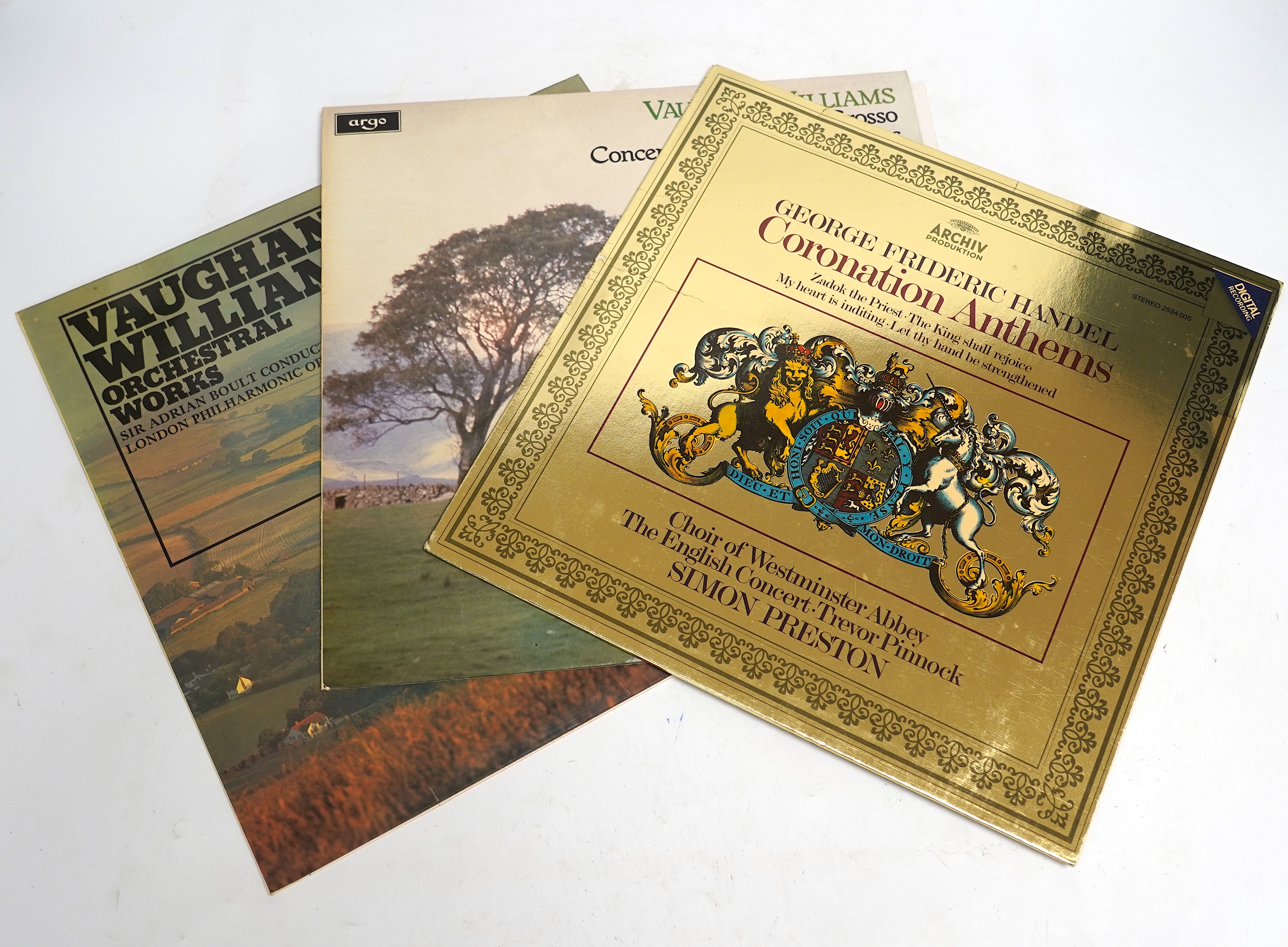 Approximately eighty LP record albums, mainly classical music, labels include; Argo, Decca, EMI, PYE, HMV, RCA, etc. composers include; Mozart, Vaughan Williams, Bach, Rachmaninov, Elgar, Copeland, Dvorak, Malcolm Arnold